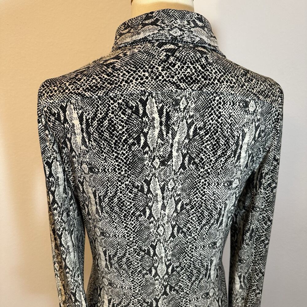 Norma Kamali Snakeskin Long Sleeve Dress Bodycon Button Up Gray Jersey Stretchy - Picture 8 of 13